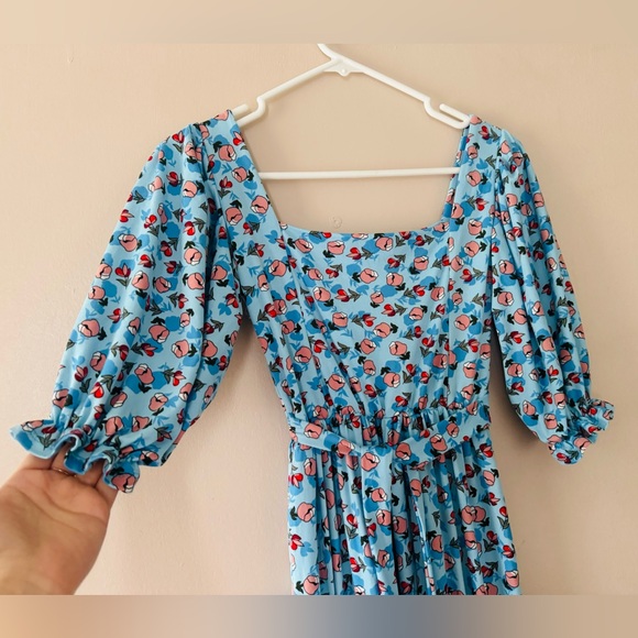 Maxi Dress S Boho Floral Flared summer stretchy fabric elastic waist sundress - Picture 9 of 10